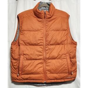 LL Bean Reversible Goose Down Puffer Vest Men's Size L Orange/Gray